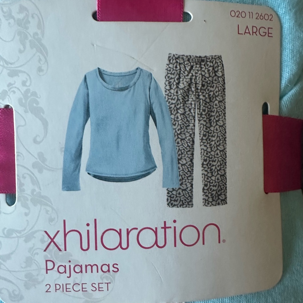 Target Plush Pajama Set - Gray and White with Pink Ribbon